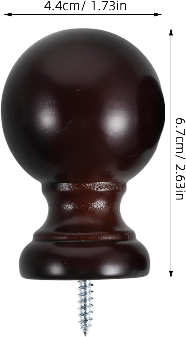2Pcs Drapery Pole End Cap: Round Wood Ball Curtain Rod Finial - Screw on Finials for 23mm Drapery Poles - Curtain Rod Ends Ball Head, Coffee