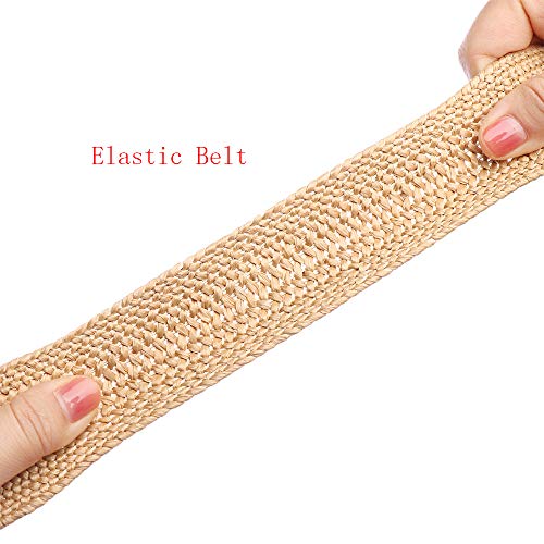 Womens Braided Vintage Wide Elastic Stretch Waist Belt Retro Cinch Belt Braided Belt for Women Lady apricot (35in)2