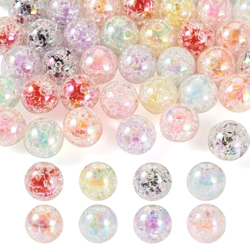 Beadthoven 40pc Crackle Acrylic Beads, Iridescent 8 Colors, Large Hole
