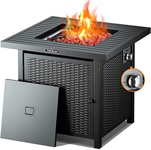 TACKLIFE Propane Fire Pit Table, Outdoor Companion, 28 Inch 50,000 BTU Auto-Ignition Gas Fire Pit Table with Cover, ETL Certification and Strong Striped Steel Surface