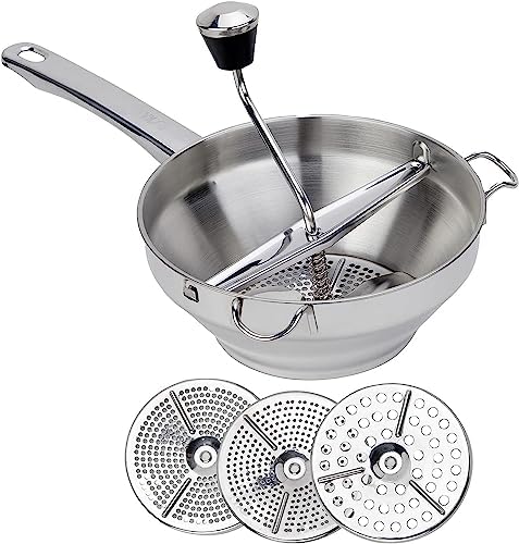 Stainless Steel Food Mill with 3-Grinding Sizes, Dishwasher Safe
