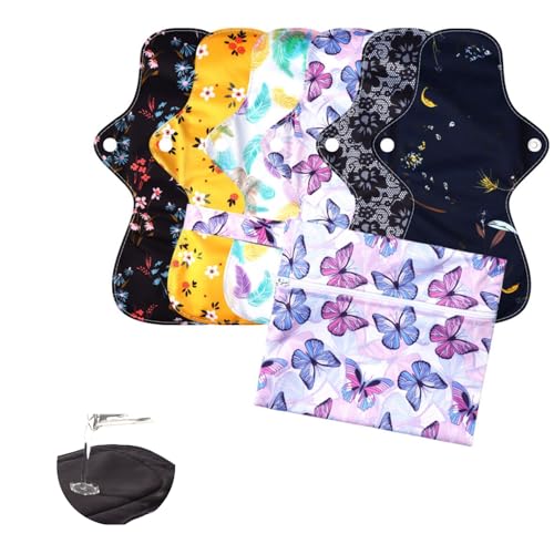 Image of Reusable Menstrual Pads,Washable Sanitary Napkins with Wings for Women,Reusable Panty Liners,Soft Cloth Menstrual Pads,7pcs /Set,Pack of 6+1 Storage Bag,Suitable for Menstrual Period