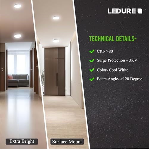 Image of LEDURE Moon Plus Round 12W Surface Downlight | Round LED Surface Mount Light| Cool White Pack of 1