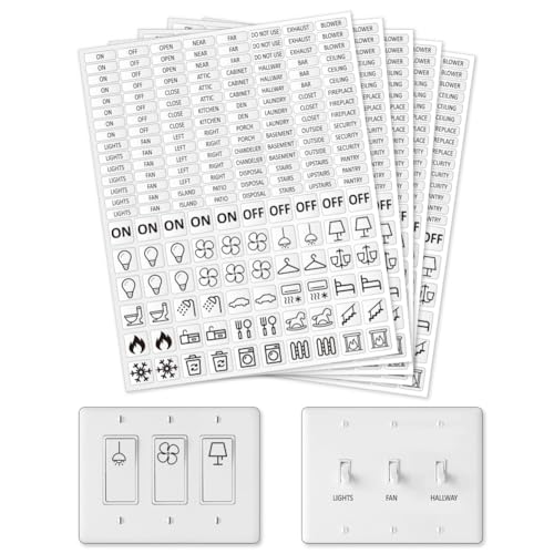 GOMAKERER 900 Pcs Light Switch Sticker Labels, 57 Designs Transparent Switch ID Sticker Blue Switchboard Label Decals for Home Kitchen Bathroom Office School