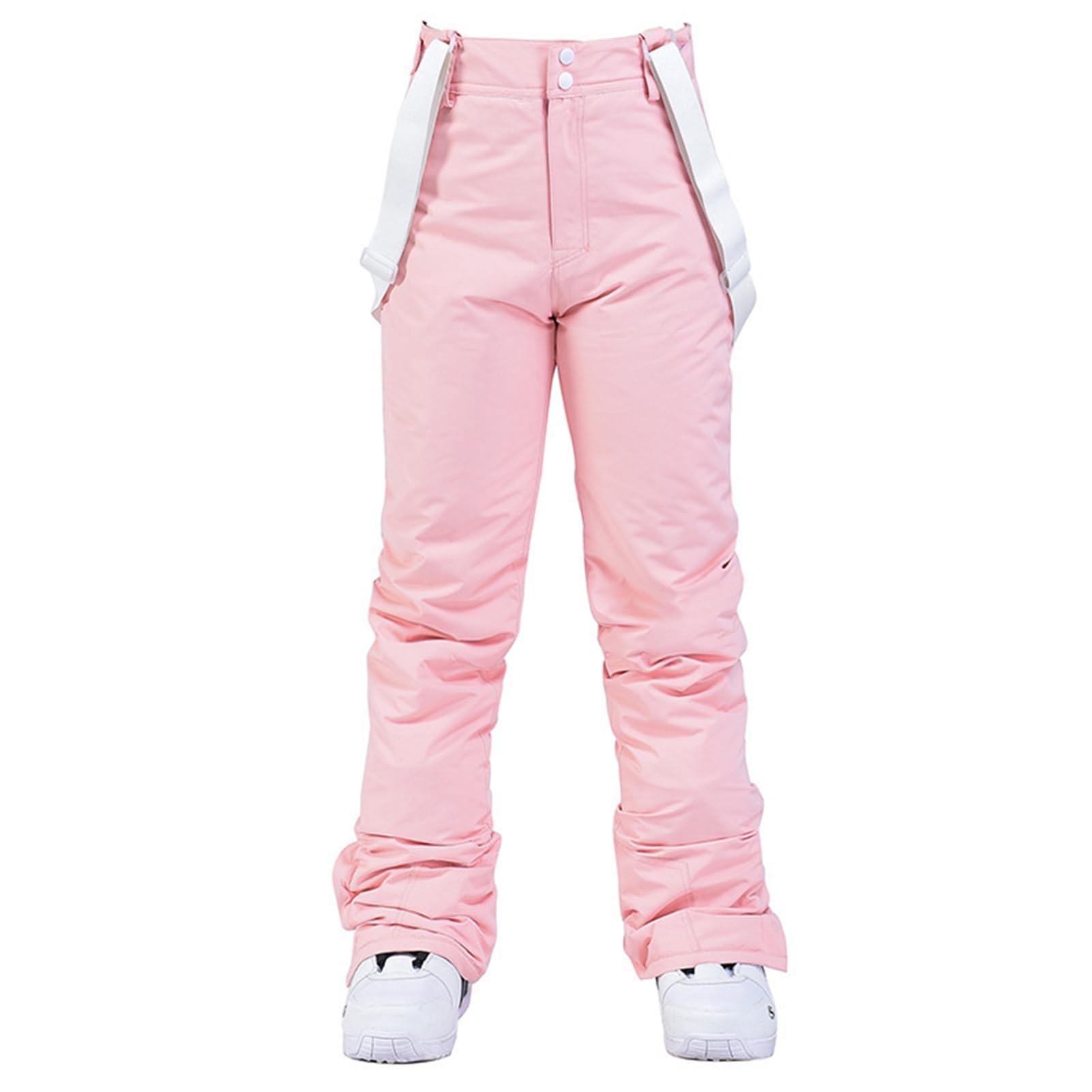 TDHLW Women's Snow Ski Pants Insulated Winter Warm Ski Pant Outdoor Waterproof Snowboard Bibs with Detachable Suspender,Pink,3XL