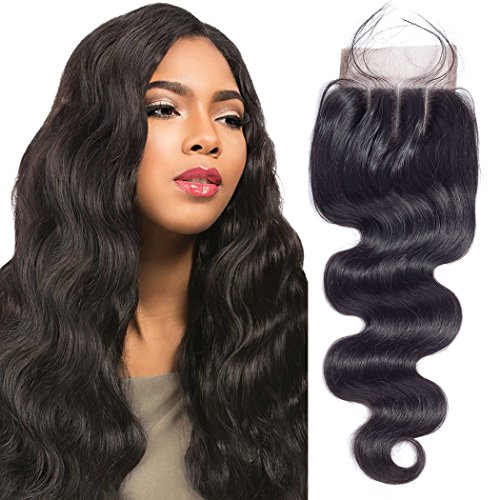 Swiss Lace Closure Bleached Knots Slightly KNITTING 3 Part Lace Closure 130% Density 4x4 Body Wave 8a Unprocessed Virgin Brazilian Human Hair Top Lace Closure Natural Black #1b 10 inch