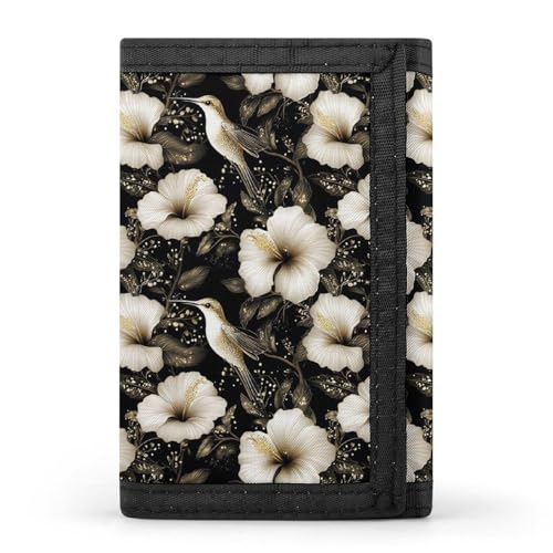 Black Gold Lily Hummingbirds Print Wallet for Men, 8 Credit Card Holder Slim Minimalist Front Pocket Small Mens Bifold Wallets