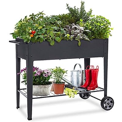 FOYUEE Raised Planter Box with Legs Outdoor Elevated Garden Bed On Wheels for Vegetables Flower Herb Patio