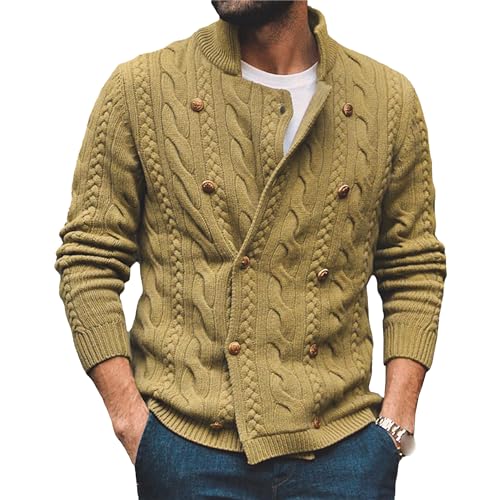Men's Double Breasted Cardigan Men Solid Casual Warm Sweaters Male Button Up Knitted Long Sleeved Jacket