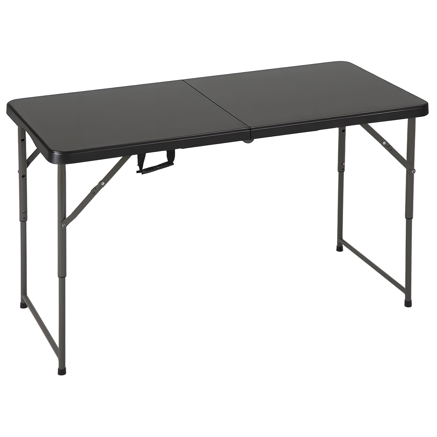 FDW 4FT Folding Table, Portable Fold-in-Half Plastic Picnic Party Table with Carrying Handle (Black, 4FT)