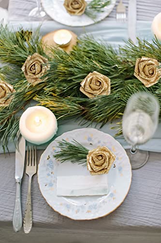 Sdeerit 30Pcs Gold Glitter Roses Artificial Flowers Glitter Fake Roses, 2.17In/5.5Cm Golden Foam Rose Glitter Fake Flower With Stem For Wedding Party Bridal Bouquet Centerpieces Decor(Gold) #TOP6