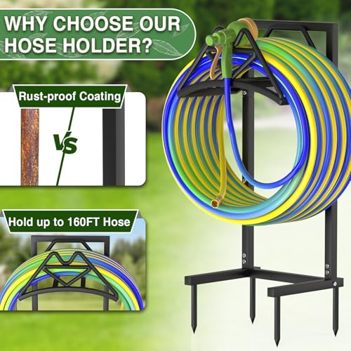Image of Qatsrin Garden Hose Holder Holds 160ft, Detachable Water Hose Storage Black