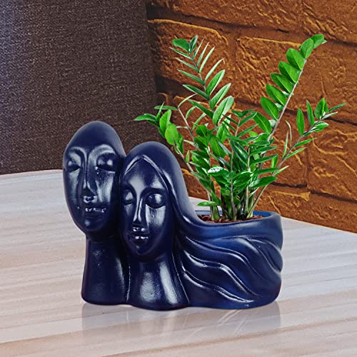 Image of Lasaki Couple Blue Ceramic Pots for Indoor Plants, Planters, Flower, Pots, gamla, Outdoor, Balcony, Home, Garden, Office Decor, Succulent Pot(L - 16 X W - 10 X H - 14.5 cm)(Plants not Included)