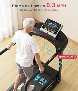 Redliro Treadmill for Seniors Slow Walking - 0.3mph Start, Front & Long Handrails - Foldable Recovery Flat Treadmill for Elderly with Heart Rate Monitor, Auto Lubrication, 3-Level Incline for Home Use