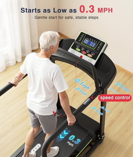 Image of Redliro Treadmill for Seniors Slow Walking - 0.3mph Start, Front & Long Handrails - Foldable Recovery Flat Treadmill for Elderly, Auto Lubrication, 3-Level Incline for Home Use