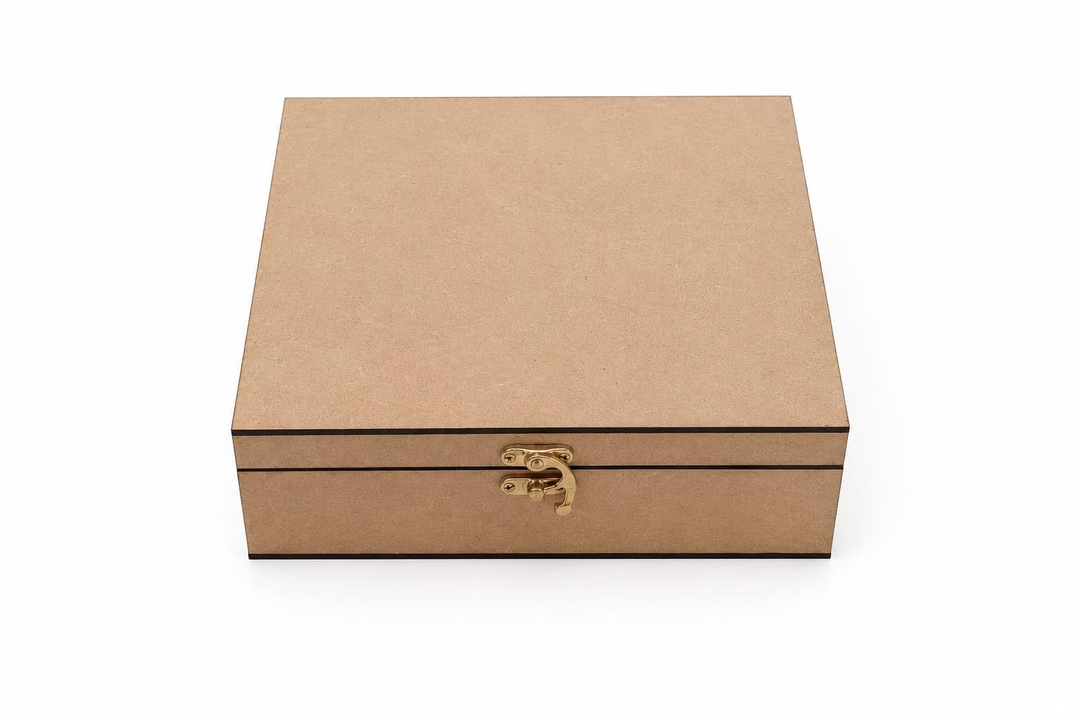 6-6 Inch MDF Wooden Storage Box with Gold Metal Latch Closure | Hinged Lid, Craft & Decor Use, Square Shape, Smooth Finish, Organiser Box-image-23