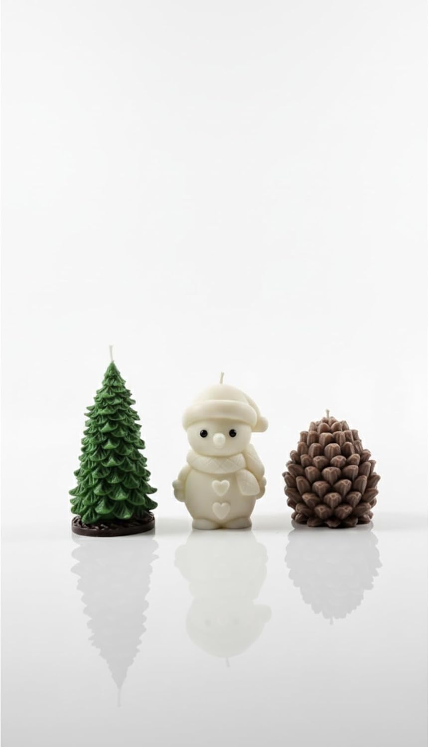 Christmas Decorative Scented Candle Set of 3, Tree Sandalwood, Cone Amber, Snowman Vanilla, Multicolor, One Size - Multicolor, One Size