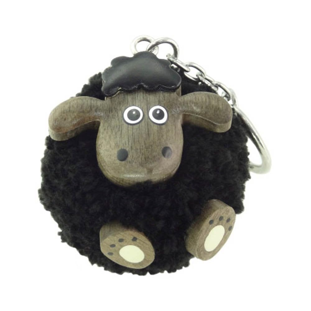Glen Appin Black Wooden Sheep Pom Pom Keyring