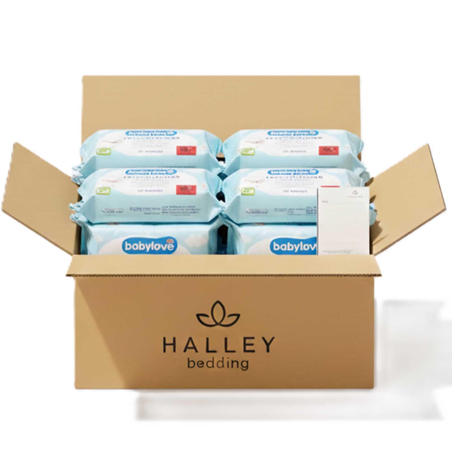 Halley Bedding Bundle: Babylove Feuchttücher 960 Stk + Notizblock | 960 Feuchttücher (12x80). Sensitive, ohne Alkohol & Parfum. Vegan & pH-hautneutral. Ideal für sensible Babyhaut.