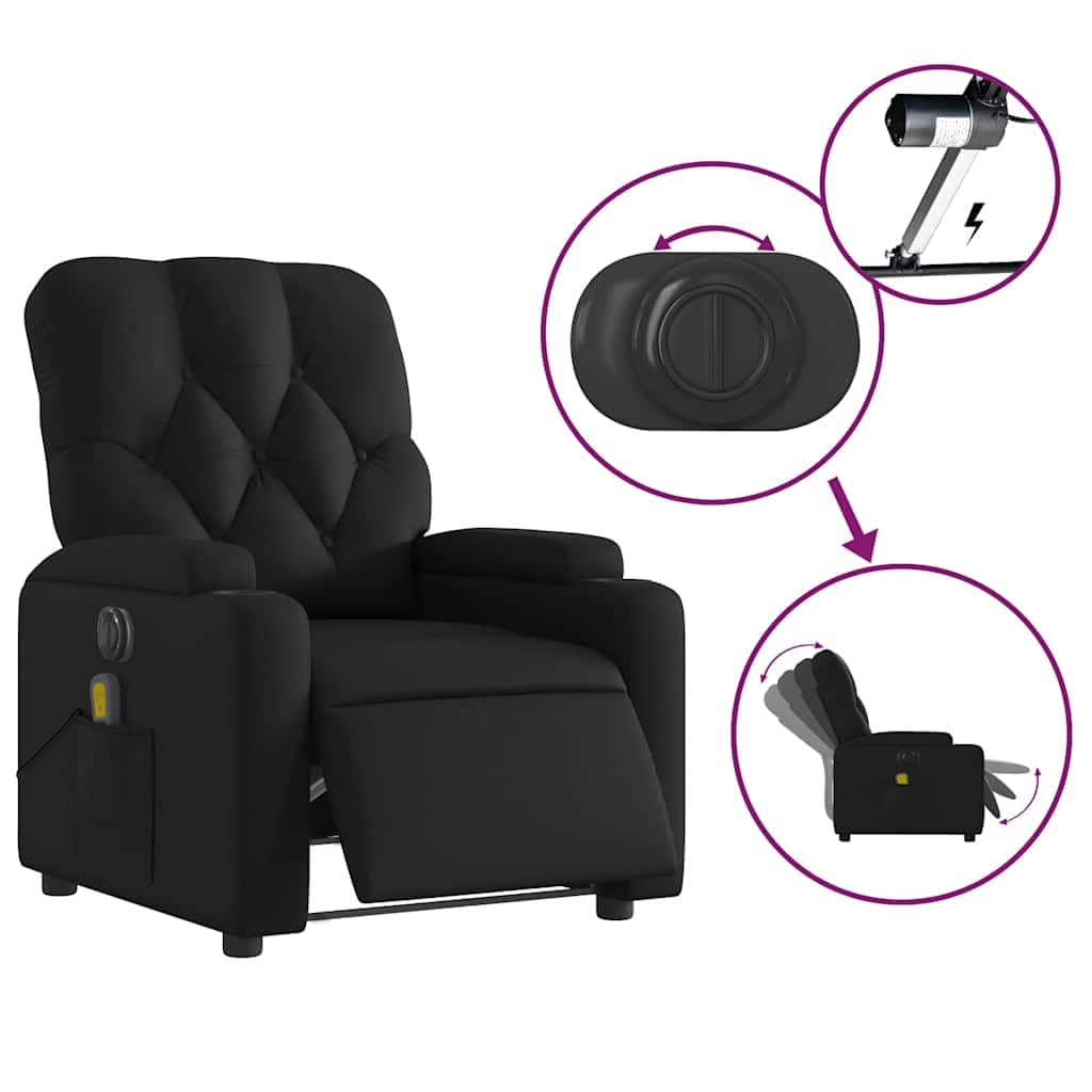 Sillón de Masaje reclinable eléctrico Cuero sintético Negro Silla con Respaldo