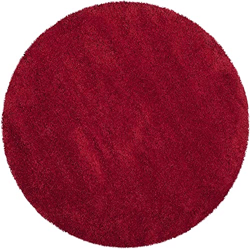 Image of Shaggy Rugs and Carpet and Mats for Hall and Drawing Room 7x7 Round Red Color