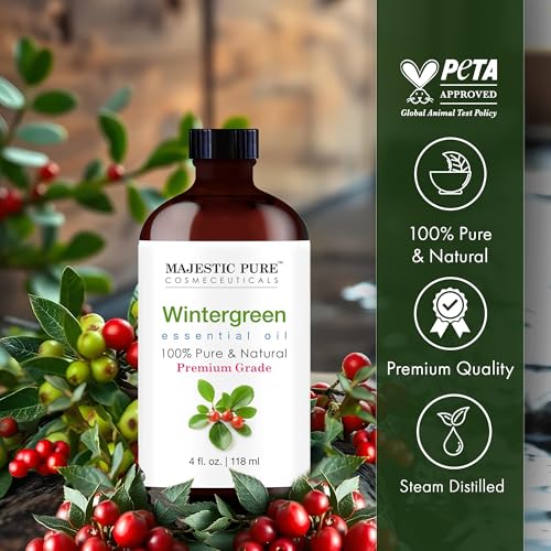 Image of Majestic Pure Wintergreen Essential Oil for Diffuser - 4 Fl Oz | 100% Natural Essentials Oils for Aromatherapy, Massage, candle making, soap making and custom essential oil blends