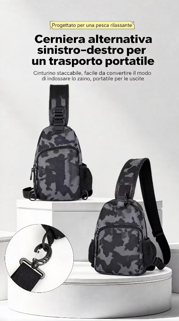NEXUS-Borsa da Pesca Impermeabile | Zaino Pesca e Marsupio Mare | Tasche Multiple | Borsa Porta Canne e Accessori Multifunzionale N04BAG (GRIGIO)
