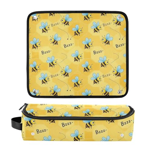 Organizador 2 en 1 para herramientas de cabello con tapete resistente al calor y estuche de transporte, diseño de panal amarillo miniatura 3