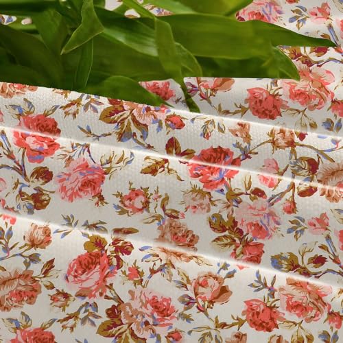 Image of LINENWALAS Cotton Printed Curtains 10 Feet Long 2 Panels Set, Curtain for Door Hangings Home Decor Items for Living Room Bedroom, Semi Sheer Drapes with Eyelet Rings (Red Rose Tulip)