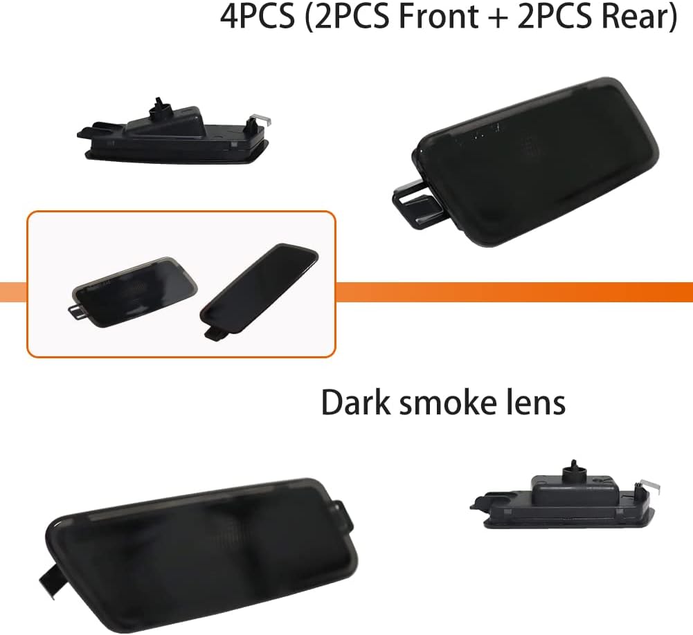 ADIIL 4PCS Full LED Side Marker Light Housings Kit for 2012-2018 Audi A7 S7 RS7 Quattro Type 4G8 Smoked Lens Bumper Turn Signal Light Assembly Front and Rear, Black Lens No Bulbs