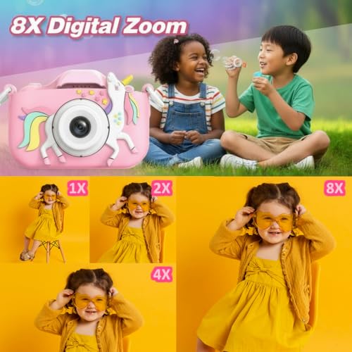 Image of MAVOKIS Unicorn Kids Camera for Girls 3-9 Years, 1080P HD Video Camcorder with Selfie, Games & Photo Frames, 2 inch Screen, Rechargeable, SD Card Supported (Not Included), Best Birthday Gift (Pink)