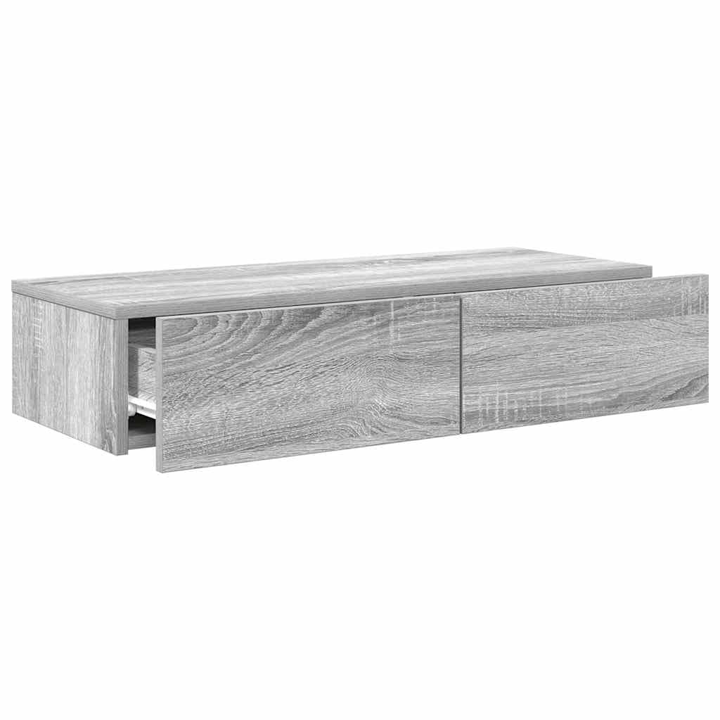 Generisch Wandregal mit Schubladen Grau Sonoma 80x33x17 cm Holzwerkstoff,Möbel,Regalsysteme,Wandregale-859982