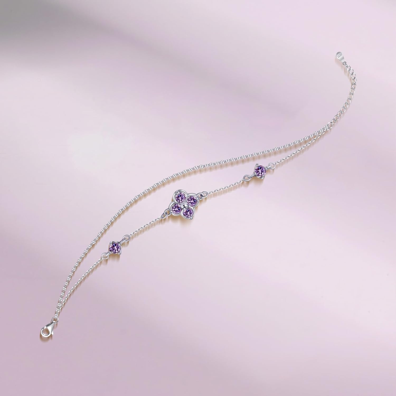 Birthstone Bracelets for Women with Four Leaf Clover Dainty Bracelet Double Layer Trendy Birthday Jewelry Gift for Women