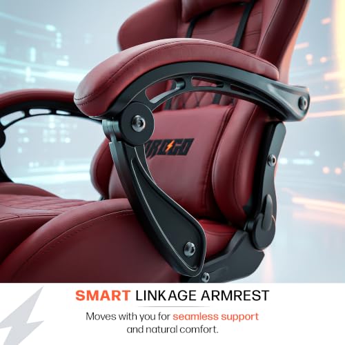 Image of BAYBEE Drogo Emperor Multi-Purpose Ergonomic Gaming Chair with 7 Way Adjustable Seat, Head & USB Massager, PU Leather Lumbar Pillow Home & Office Chair with Full Reclining Back Footrest (Red)