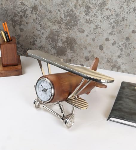 Image of Decor de Maison Brings Handcrafted Meridian's Sentinel Table Clock for KidsRoom, Study, Living & Bedroom | Classic Timepiece | Non-Ticking Battery Operated Analog Desk Clock (37x31x21cm) (Silver)