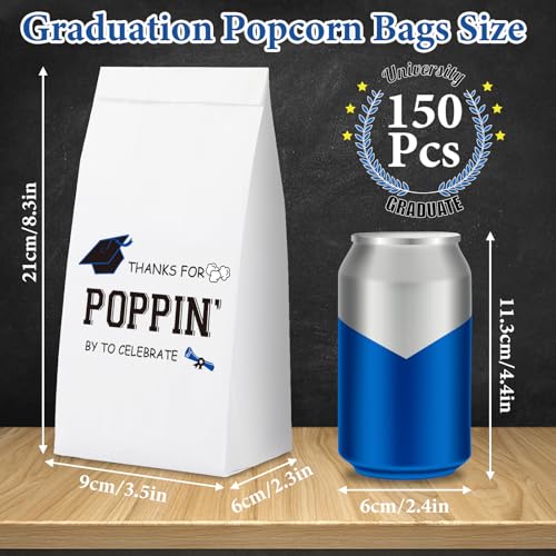 Image of DECYOOL 150Pcs Graduation Popcorn Bags Class of 2025 Popcorn Bags Graduation Party Treat Snack Goodie Cookie Bags Grease Paper Individual Servings for Graduation