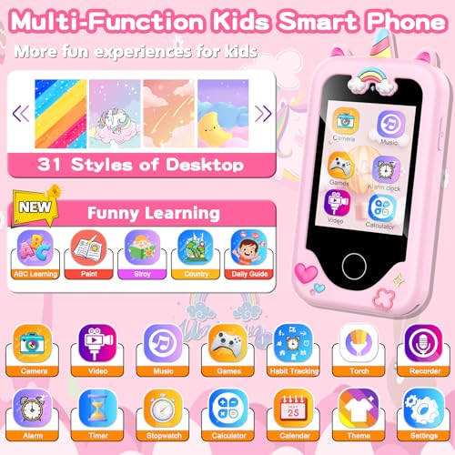 Image of Kids Smart Phone for Girls Toys, Gifts for 3-10 Year Old Girls Boys Pink | Christmas Birthday Kids Toys, 2.8 inch Touchscreen Toddler Learning Cell Toy Phone with Dual Camera, Game, Music Player, 8GB Card