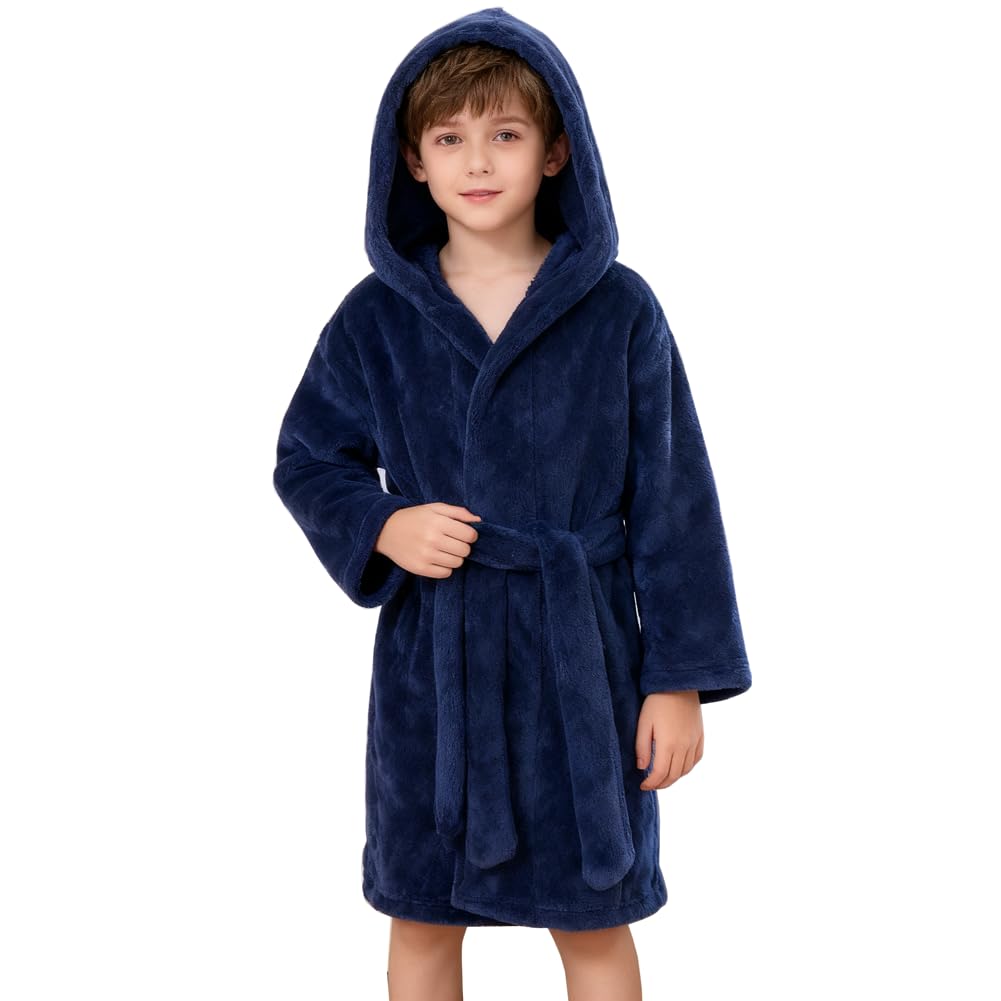 DNggAND Boys Girls Bathrobes,Toddler Boy Girl Robes,Children's Plush Soft Coral Fleece Hooded Pajamas Sleepwear for Kids
