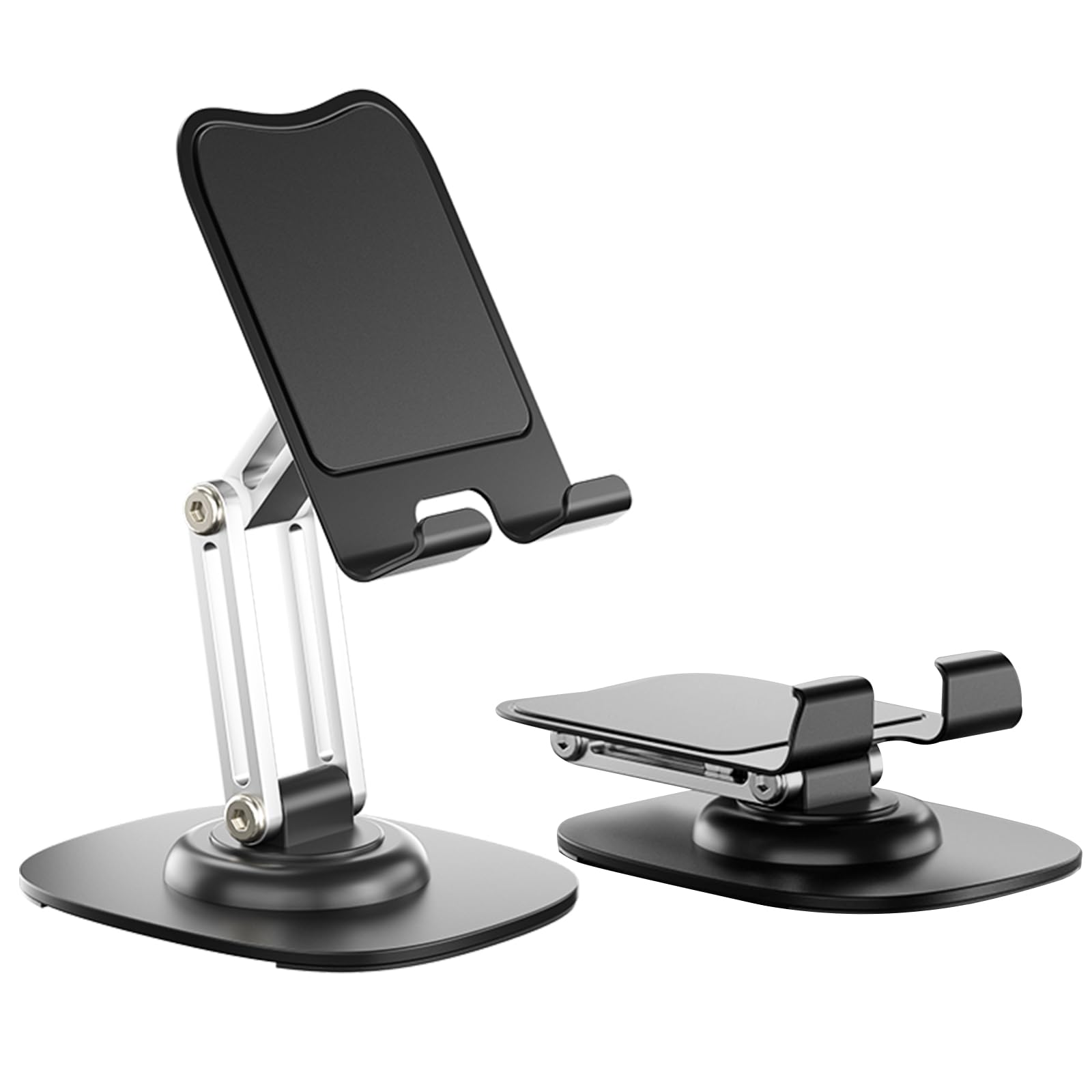 WEISEN Rotatable Phone Stand, Foldable Height Adjustable Mobile Phone Holder Stand for Desk with 360° Rotating Base - Mobile Phone Holder Compatible with All iPhones and Android Smartphones (Black)