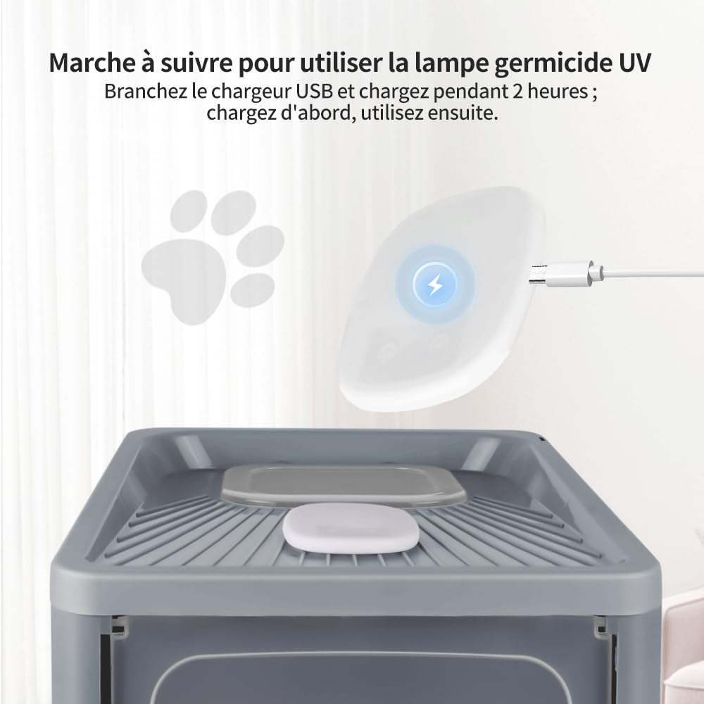 Katzentoilette für Katzen, UV-sterilisiert, groß für Katzen und Kaninchen (c,48 x 37 x 38 cm, grau)