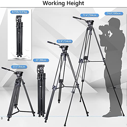 Heavy Duty Video Stativ, ARTCISE MS80 72,4 Zoll / 184 cm Aluminiumlegierung Doppelrohr Schnellverschluss Schüsselstativ… – Bild 7