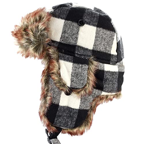 Image of Faux Fur Safety Reflective Aviator Trapper Hat Snow Ski Trooper Winter Cap