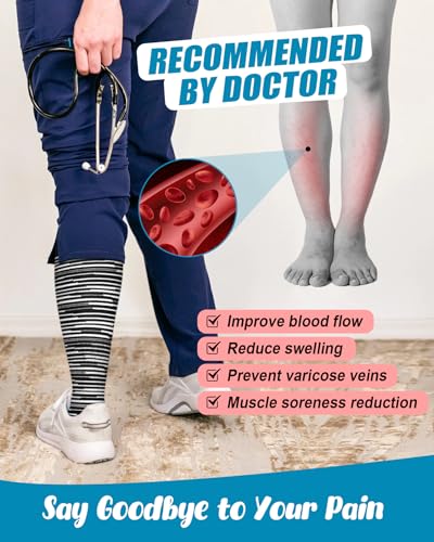 Image of FuelMeFoot 6 Pairs Compression Socks for Women & Men 15-20mmHg Graduated Support Knee High Socks for Nurses, Travel, Athletic