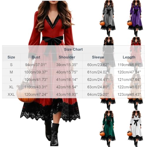 Halloween Velvet Dress for Women Lace Trim Witch Gothic A Line Midi Costume - image 5