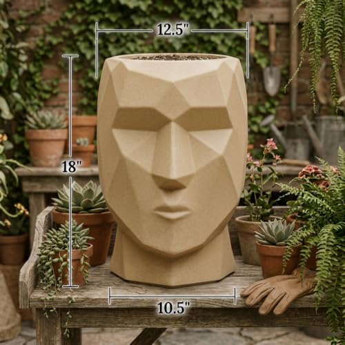 Image of YUCCABE ITALIA Fox B FACE Planter Stylish Planter Pot for Indoor and Outdoor Plants Perfect Planter Pot for Living Room and Home, Beige, 18 Inch
