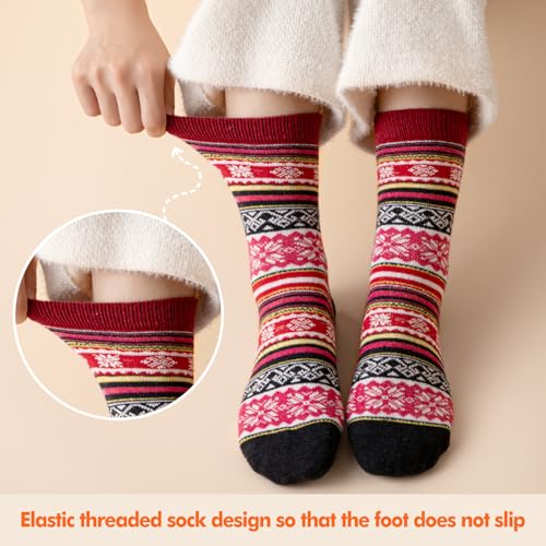 Image of Wool Socks for Women Men, Winter Warm Knit Crew Boot Socks 5 Pairs