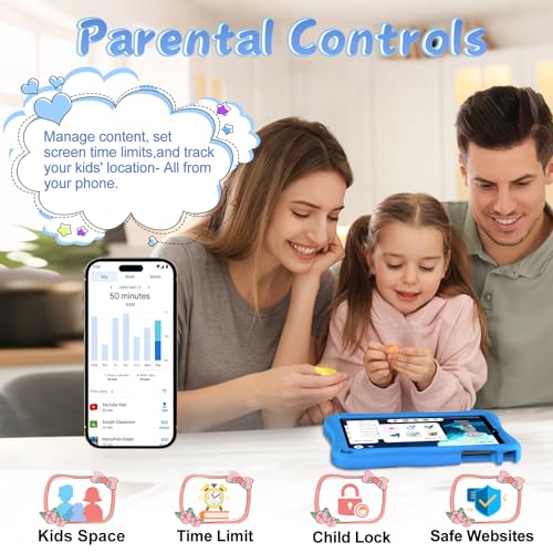 Image of Kids Tablet, Android 15 Tablets for Kids with Octa-Core, 9 inch Toddler Tablet with 12GB 32GB 2TB Expand, 1340*800 IPS Display, Drop-proof EVA Case, Parental Control, Dual Camera, WiFi 6 - Blue