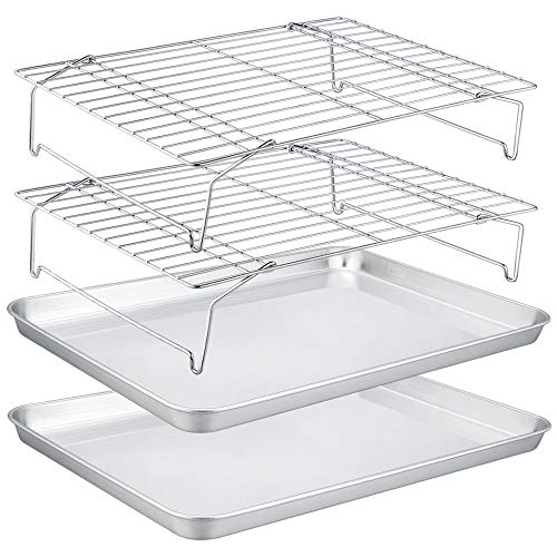 TeamFar Baking Sheet with Rack Set(2 Pans & 2 Tier Racks), Stainless Steel