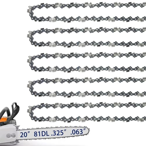 5 Pack 20 Inch Chainsaw Chain Fit Stihl .325' Pitch .063' Gauge 81 Drive Links for 26RS-81, 26RM3-81 for Stihl MS290, MS291, MS271, MS261, 3639-005-0081, Oregon V81, L81, 22LPX081G and More
