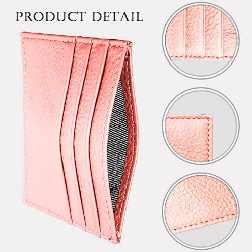 Image of WOXVM Credit Card Holder Wallet RFID Blocking Slim Credit Card Cases Holder Premium Leather Minimalist Front Pocket Small Wallet with 6 Card Slots and 1 Pockets for Men Women (Pink)
